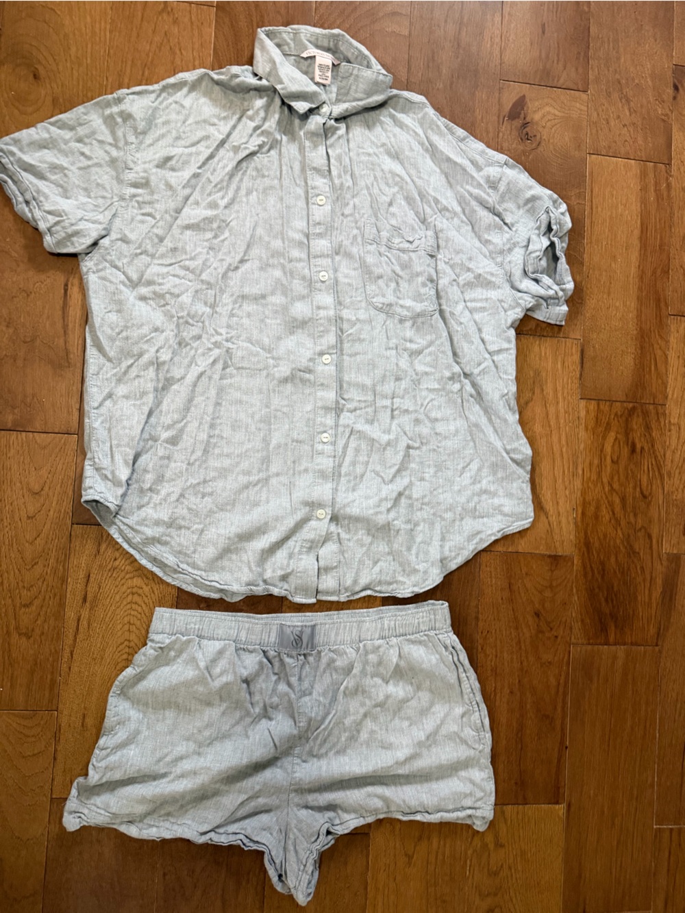 Victoria's Secret Pale Blue Button-Down Shirt & Shorts Set